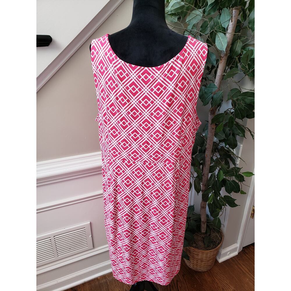 JM Collection Shift Dress Womens XL Pink White Geometric Round Neck Pullover - Picture 4 of 11